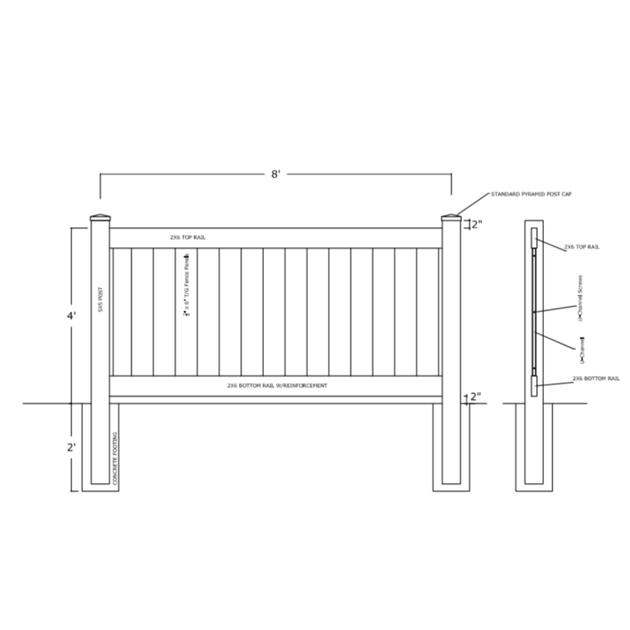 Textured Driftwood Vinyl Post 5x5in Clark, 4ft Fence- Line Options