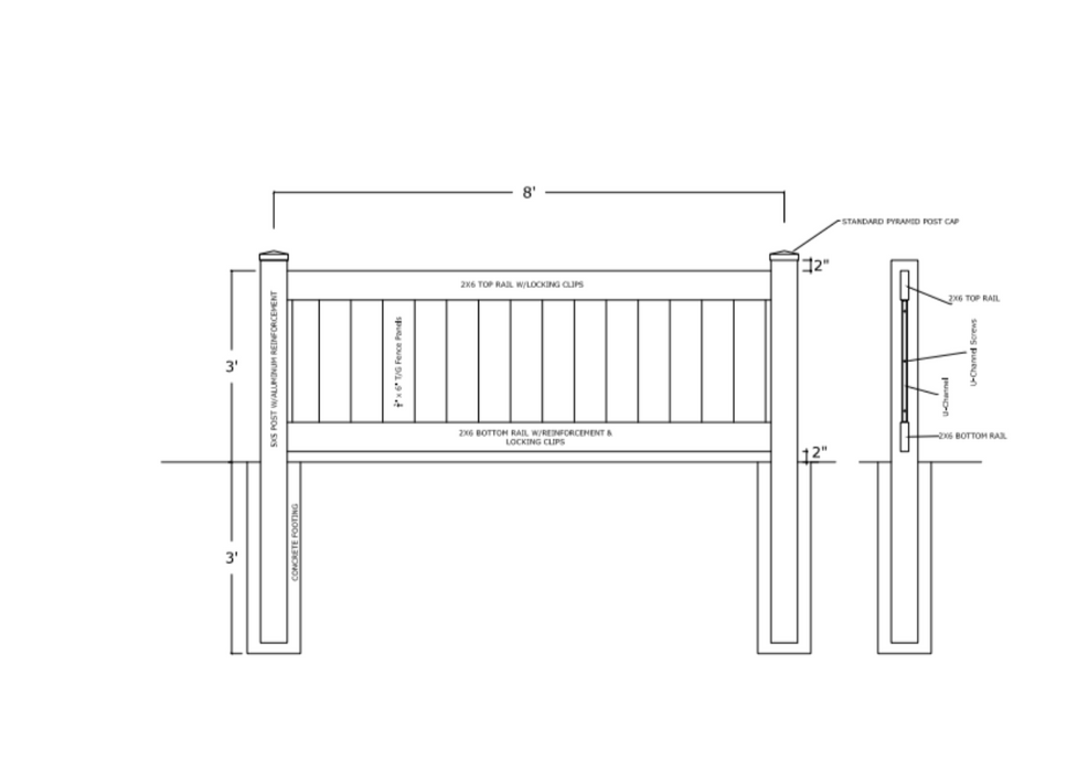 Tan Vinyl Post 5x5in Clark, 3ft Fence- Line Options