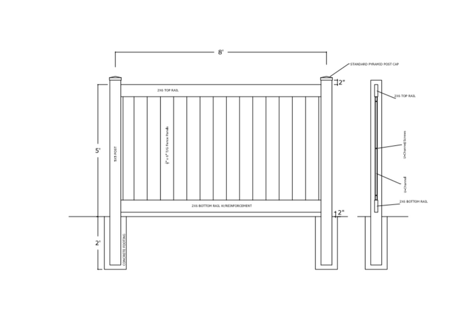Tan Vinyl Post 5x5in Clark, 5ft Fence- Line Options