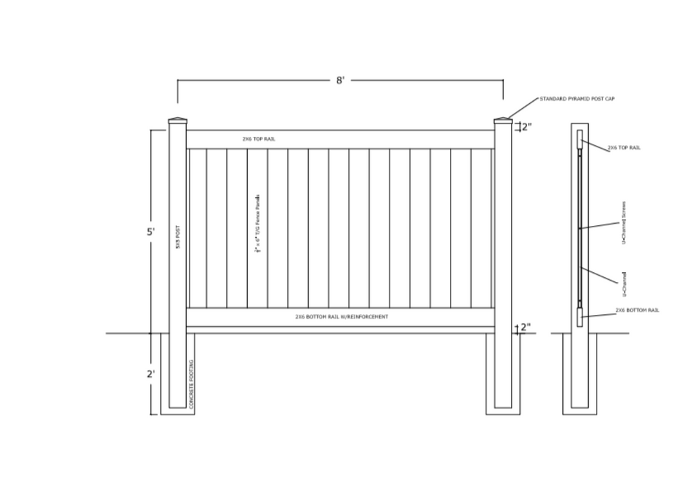 Tan Vinyl Post 5x5in Clark, 5ft Fence- Line Options