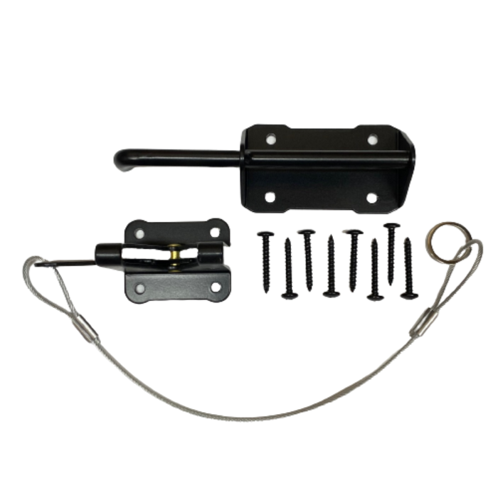 Heavy Duty Gravity Gate Latch w/ Cable- Lockable, Black- Nation Wide Industries