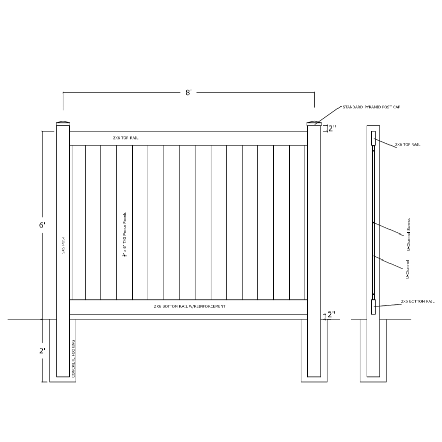 Textured Driftwood Vinyl Post 5x5in Clark, 6ft Fence- Line Options
