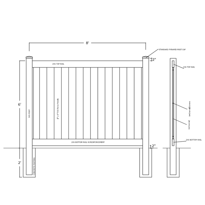 Textured Driftwood Vinyl Post 5x5in Clark, 6ft Fence- Line Options