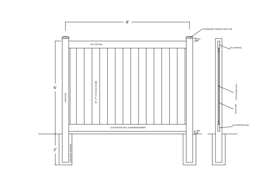 Tan Vinyl Post 5x5in Clark, 6ft Fence- Line Options