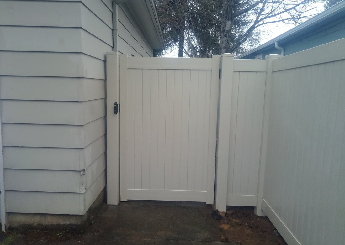 Tan Vinyl Clark Gate 4in Pickets- Size Options