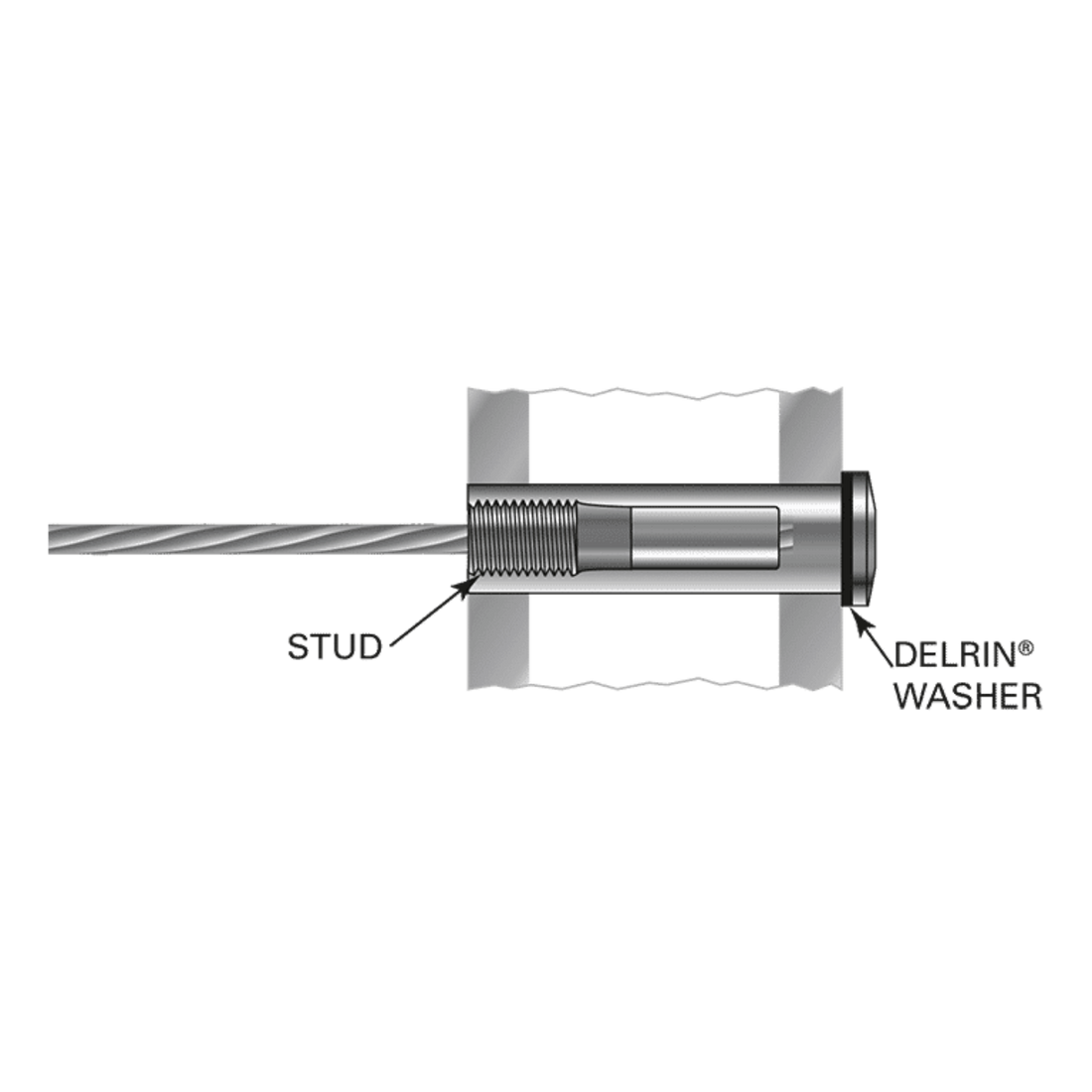 Stainless Steel 1/8in Cable Assembly with Invisiware Swaging Stud Crimped On
