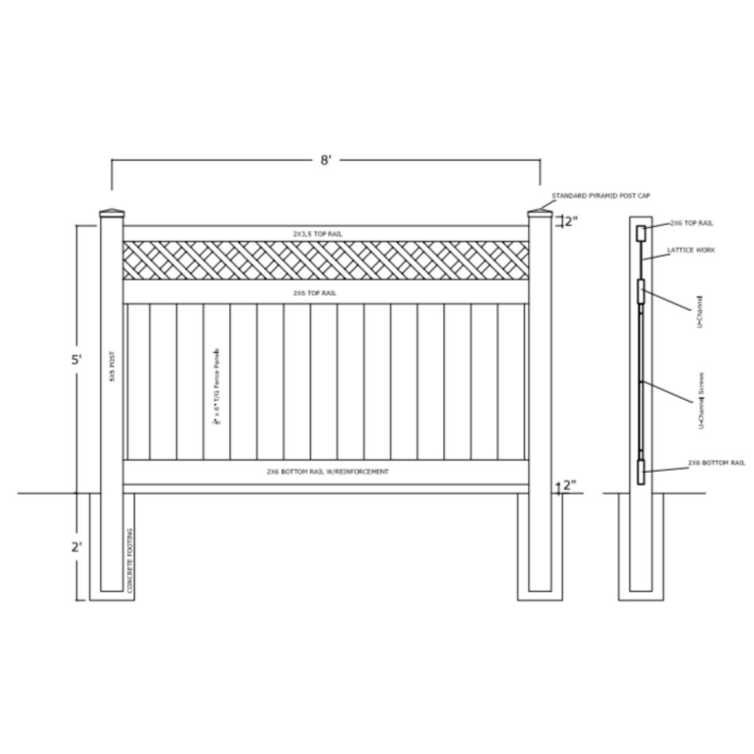 White Vinyl Post 5x5in Nehalem, 5ft Fence- Line Options