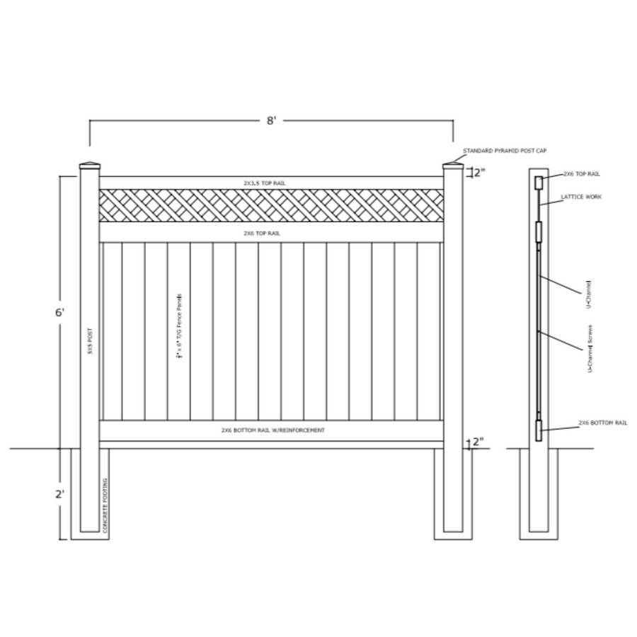 White Vinyl Post 5x5in Nehalem, 6ft Fence- Line Options