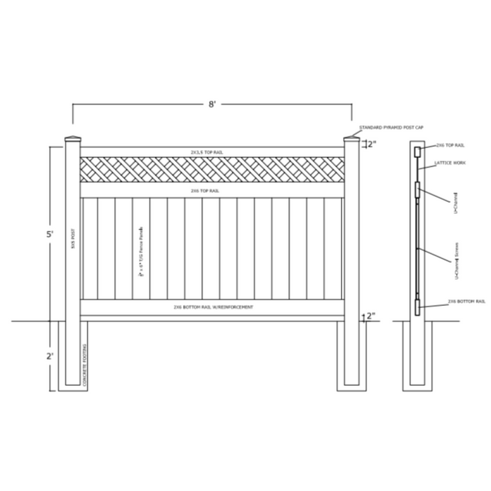 Tan Vinyl Post 5x5in Nehalem, 5ft Fence- Line Options