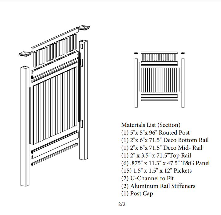 Black- Picket Top Privacy Fence Section