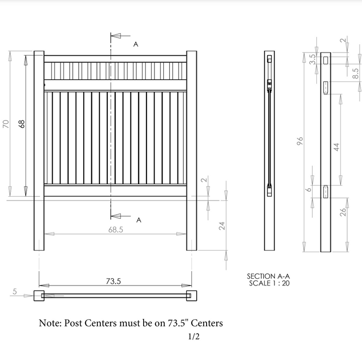 Black- Picket Top Privacy Fence Section